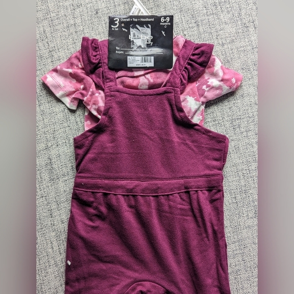 Adorable BEBE 3 piece little girls set Overalls + Top + Headband - Picture 5 of 10